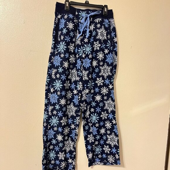 Nautica Pajama Pants Womens small  Christmas Blue White Snowflakes Tie Polyester - Picture 1 of 7